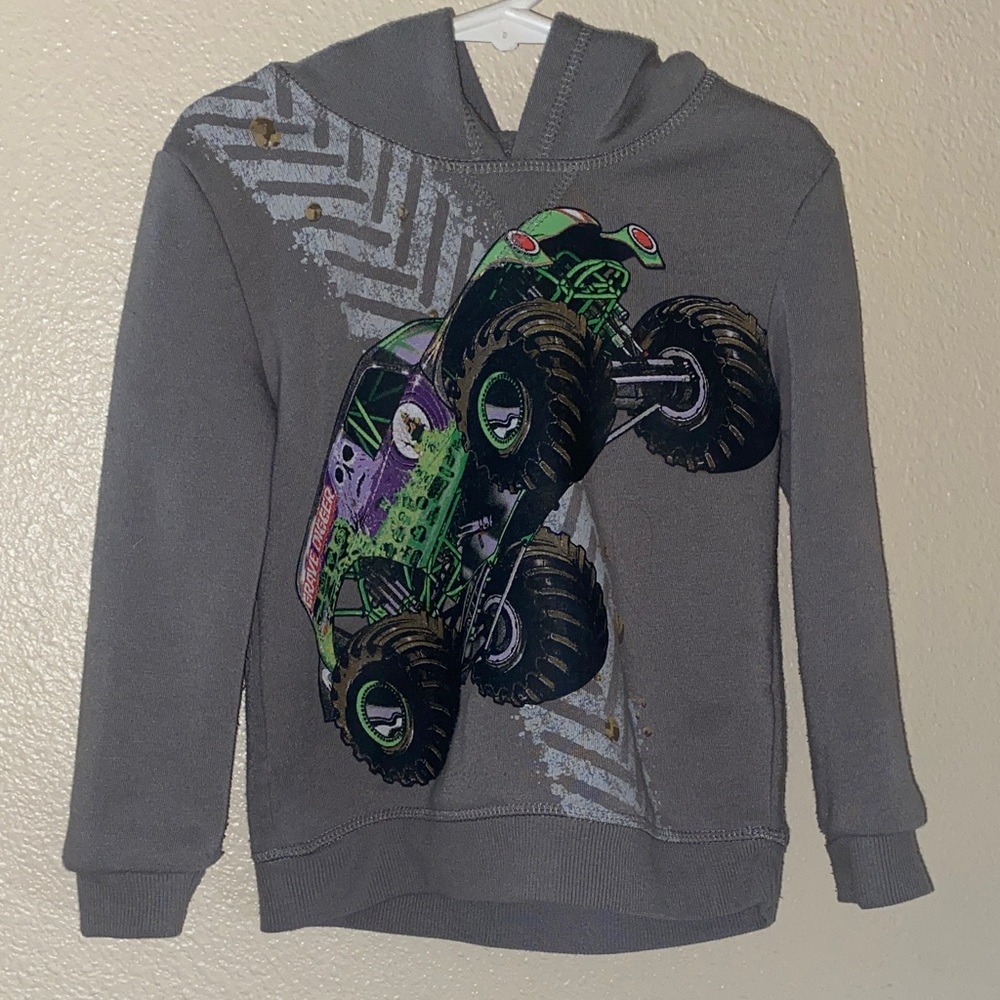 Boys' Gray Hoodie with Monster Truck Graphic